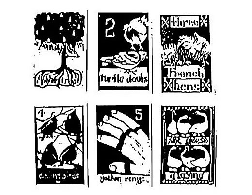 Hand printed linoprint Christmas Cards Set of 6
