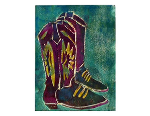 Collograph Cowboy boots in striking colours