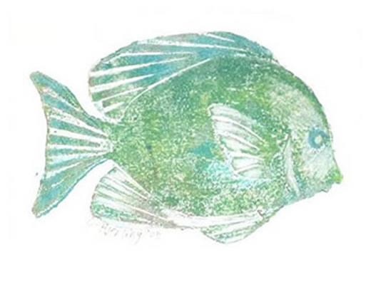 Collograph of a Fish in blue/green